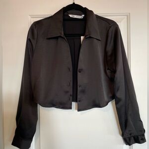 Zara NWT - Cropped Black Silk Blouse (size: S)